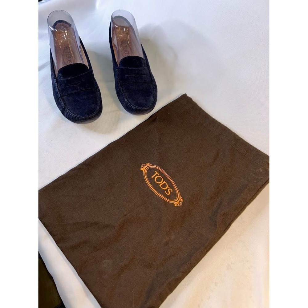 Tods Gommino Driving Loafers Womens Navy Blue Suede Made in Italy Penny Shoes